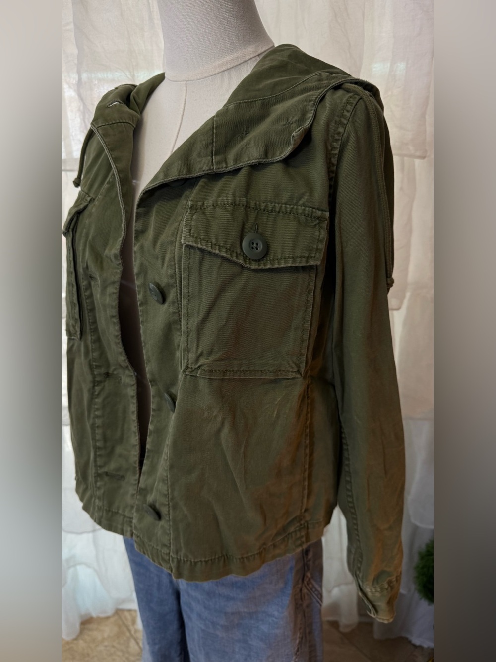 Madewell Olive Green Hooded Utility Military Jacket 100% Cotton - Picture 14 of 16